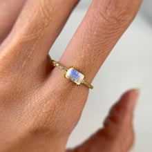 Load image into Gallery viewer, 4 x 6 mm Octagon Cut White Indian Moonstone with Cz Band Ring