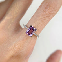 Load image into Gallery viewer, 6 x 8 mm. Octagon Cut Purple Brazilian Amethyst with Cz Band Ring
