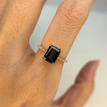 Load image into Gallery viewer, 6 x 8 mm. Octagon Cut London Blue Brazilian Topaz with Cz Band Ring