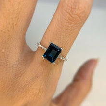 Load image into Gallery viewer, 6 x 8 mm. Octagon Cut London Blue Brazilian Topaz with Cz Band Ring
