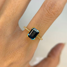 Load image into Gallery viewer, 6 x 8 mm. Octagon Cut London Blue Brazilian Topaz with Cz Band Ring
