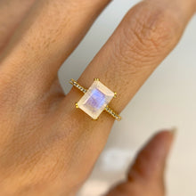 Load image into Gallery viewer, 6 x 8 mm. Octagon Cut White Indian Moonstone with Cz Band Ring