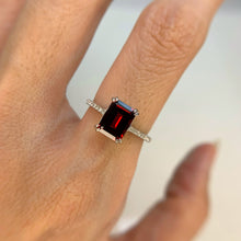 Load image into Gallery viewer, 6 x 8 mm. Octagon Cut Red African Garnet with Cz Band Ring