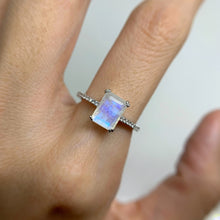 Load image into Gallery viewer, 6 x 8 mm. Octagon Cut White Indian Moonstone with Cz Band Ring