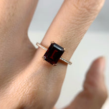 Load image into Gallery viewer, 6 x 8 mm. Octagon Cut Red African Garnet with Cz Band Ring
