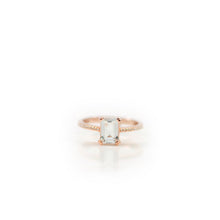 Load image into Gallery viewer, 6 x 8 mm. Octagon Cut Light Blue Brazilian Aquamarine with Cz Band Ring