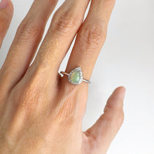 Load image into Gallery viewer, 5 x 7 mm. Pear Cabochon Multi-coloured Ethiopian Opal with Cz Halo Ring
