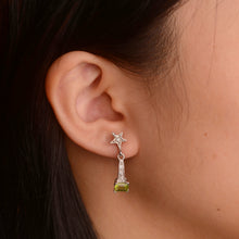 Load image into Gallery viewer, 4 x 6 mm. Octagon Cut Green Pakistani Peridot with Cz Accents Drop Earrings
