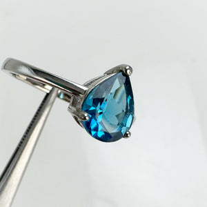 7 x 9 mm. Pear Cut London Blue Brazilian Topaz Ring