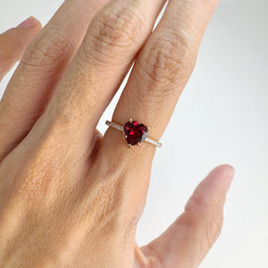 7 mm. Heart Cut Red African Garnet with Cz Band Ring