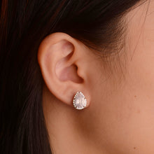 Load image into Gallery viewer, 7 x 10 mm. Pear Cut Pink African Rose Quartz with Cz Halo Earrings
