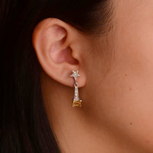 Load image into Gallery viewer, 4 x 6 mm. Octagon Cut Yellow Brazilian Citrine with Cz Accents Drop Earrings
