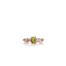 Load image into Gallery viewer, 4 x 6 mm. Oval Cut Green Pakistani Peridot and Topaz Cluster Ring
