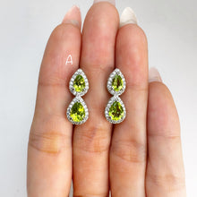 Load image into Gallery viewer, 5 x 7 mm. Pear Cut Green Pakistani Peridot with Cz Halo Earrings
