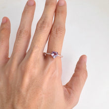 Load image into Gallery viewer, 7 mm. Heart Cut Purple Pink Brazilian Amethyst with Cz Band Ring

