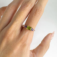 Load image into Gallery viewer, 4 x 6 mm. Octagon Cut Green Pakistani Peridot with Amethyst and Cz Accents Ring

