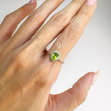 Load image into Gallery viewer, 5 x 7 mm. Pear Cut Green Pakistani Peridot with Cz Halo Ring
