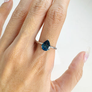 7 x 9 mm. Pear Cut London Blue Brazilian Topaz Ring