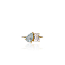 Load image into Gallery viewer, 6 x 9 mm. Pear Cut Blue Brazilian Aquamarine and Topaz Ring
