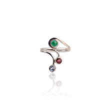 Load image into Gallery viewer, 5 mm. Round Cabochon Green Brazilian Onyx, Topaz and Garnet Ring
