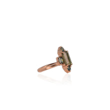 Load image into Gallery viewer, Handmade 5 x 9 mm. Baguette Cut Green Brazilian Tourmaline and Sapphire Cluster Ring
