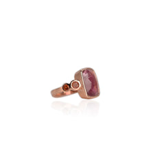 Load image into Gallery viewer, Handmade 10 x 12 mm. Freeform Cut Pink Brazilian Tourmaline with Sapphire Accents Ring (Blemished)
