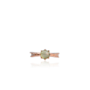 7 mm. Round Cabochon Green Brazilian Prehnite with Cz Accents Ring