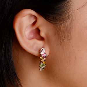 4 x 6 mm. Pear Cut Multi-coloured Nigerian Tourmaline with Cz Accents Cluster Earrings