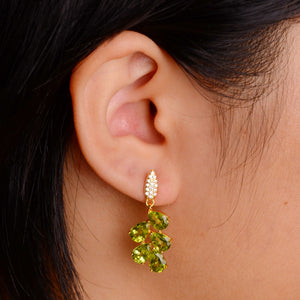 5 x 7 mm. Pear Cut Green Pakistani Peridot with Cz Accents Cluster Drop Earrings