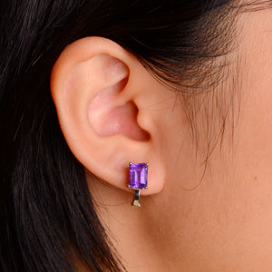 6 x 8 mm. Octagon Cut Purple Brazilian Amethyst Earrings