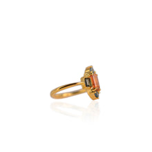 Load image into Gallery viewer, Handmade 4.5 x 7 mm. Baguette Cut Orange Namibian Spessartine Garnet and Sapphire Cluster Ring
