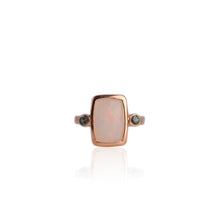 Load image into Gallery viewer, Handmade 9 x 13 mm. Cushion Cabochon Multi-coloured Ethiopian Opal with Sapphire Accents Ring
