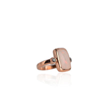 Load image into Gallery viewer, Handmade 9 x 13 mm. Cushion Cabochon Multi-coloured Ethiopian Opal with Sapphire Accents Ring
