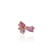 Load image into Gallery viewer, Handmade 7 x 9 mm. Trillion Cut Purple Burmese Spinel and Tourmaline Open Ring
