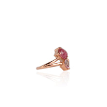 Load image into Gallery viewer, Handmade 7 x 9 mm. Trillion Cut Purple Burmese Spinel and Tourmaline Open Ring

