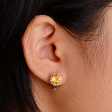 Load image into Gallery viewer, 7 mm. Round Cut Yellow Brazilian Citrine with Cz Accents Earrings
