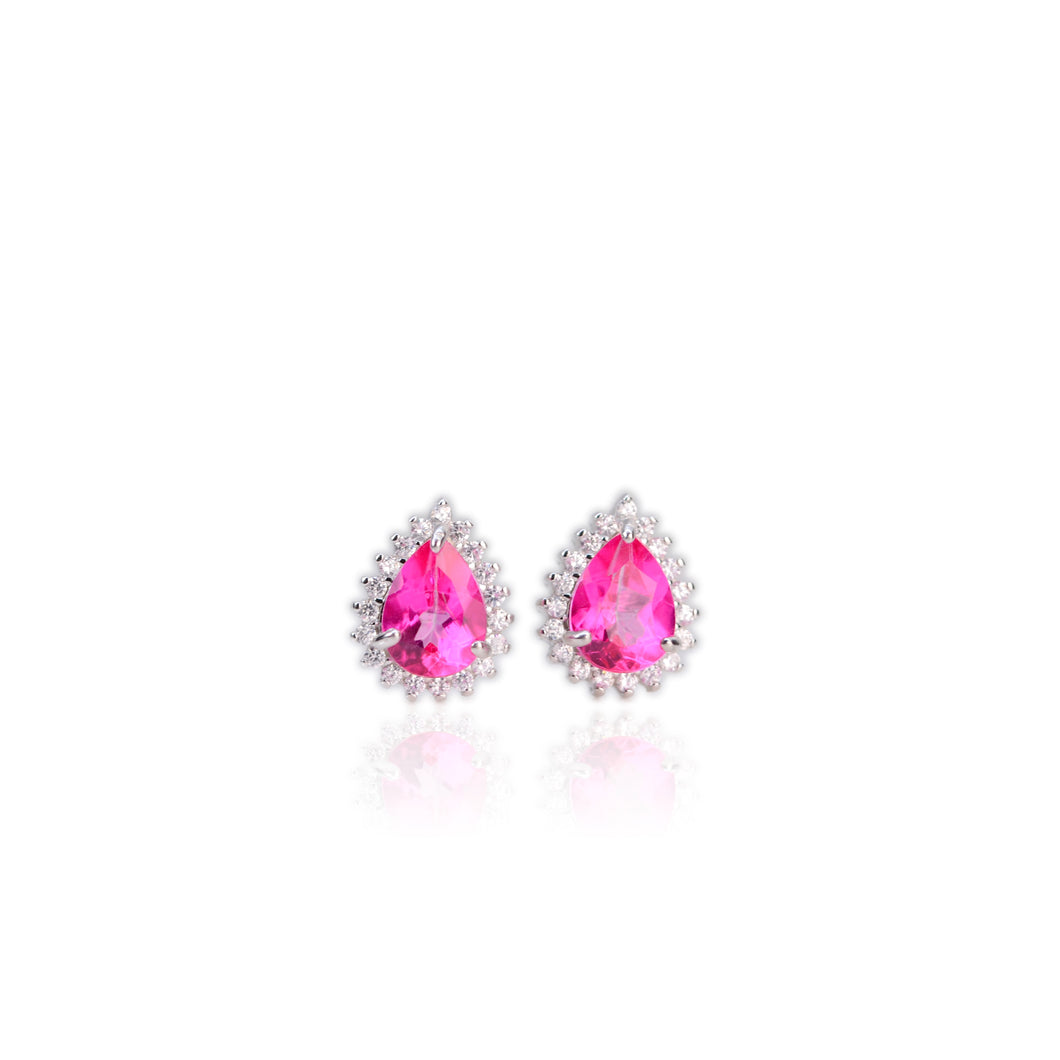 6 x 8 mm. Pear Cut Pink Brazilian Mystic Topaz with Cz Accents Earrings