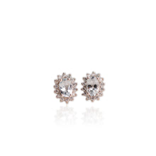 Load image into Gallery viewer, 4 x 6 mm. Oval Cut Light Blue Brazilian Aquamarine with Cz Accents Earrings
