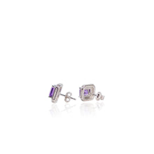 Load image into Gallery viewer, 5 x 7 mm. Octagon Cut Purple Brazilian Amethyst with Cz Halo Earrings
