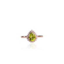 Load image into Gallery viewer, 6 x 8 mm. Pear Cut Green Pakistani Peridot with Cz Accents Ring

