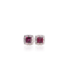 Load image into Gallery viewer, 6 mm. Square Cut Purple African Rhodolite Garnet with Cz Accents Earrings
