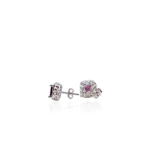 Load image into Gallery viewer, 6 mm. Square Cut Purple African Rhodolite Garnet with Cz Accents Earrings
