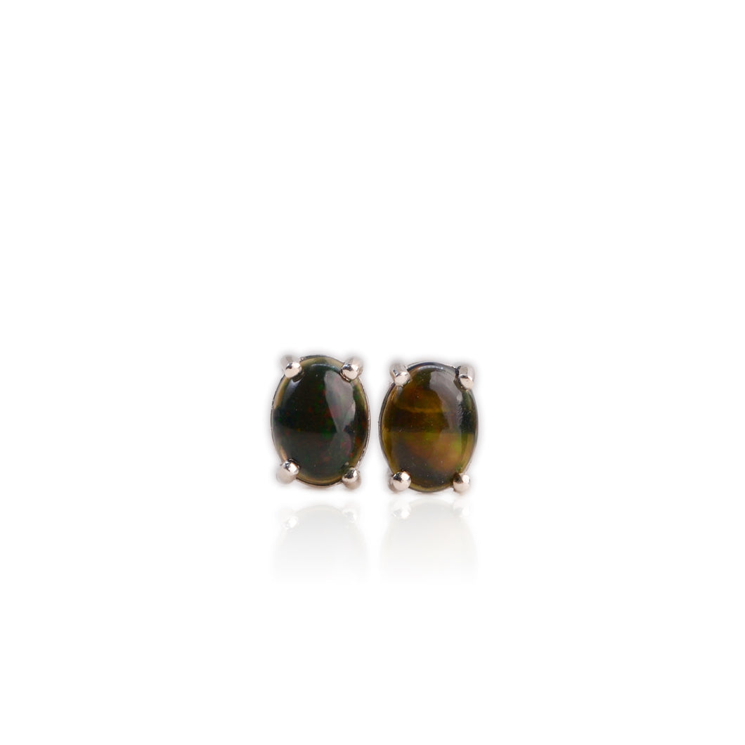 6 x 8 mm. Oval Cabochon Black Ethiopian Opal Earrings