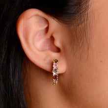 Load image into Gallery viewer, 4.5 mm. Round Cut Multi-coloured Nigerian Tourmaline Cluster Earrings
