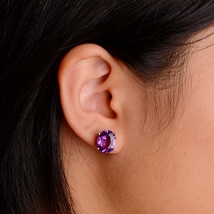 9 x 11 mm. Oval Cut Purple Uruguayan Amethyst Earrings
