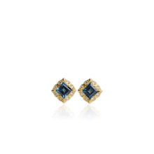 Load image into Gallery viewer, 6 mm. Square Cut London Blue Brazilian Topaz with Cz Accents Earrings
