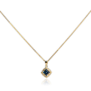 6 mm. Square Cut London Blue Brazilian Topaz with Cz Accents Pendant and Necklace