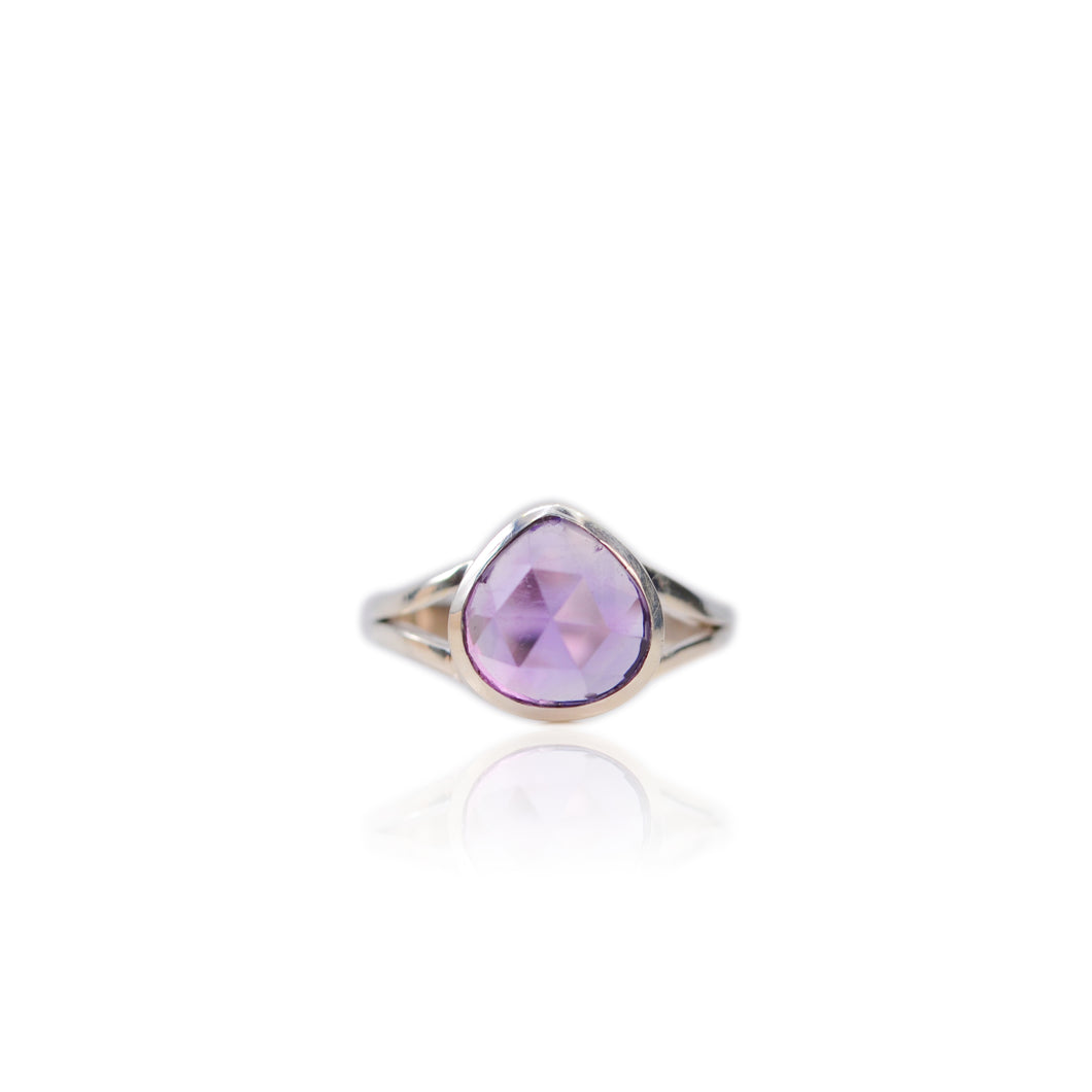 Handmade 10 mm. Pear Rose-cut Purple Brazilian Amethyst Ring