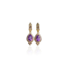 Load image into Gallery viewer, 5 x 7 mm. Pear Cut Purple Brazilian Amethyst with Cz Accents Drop Earrings
