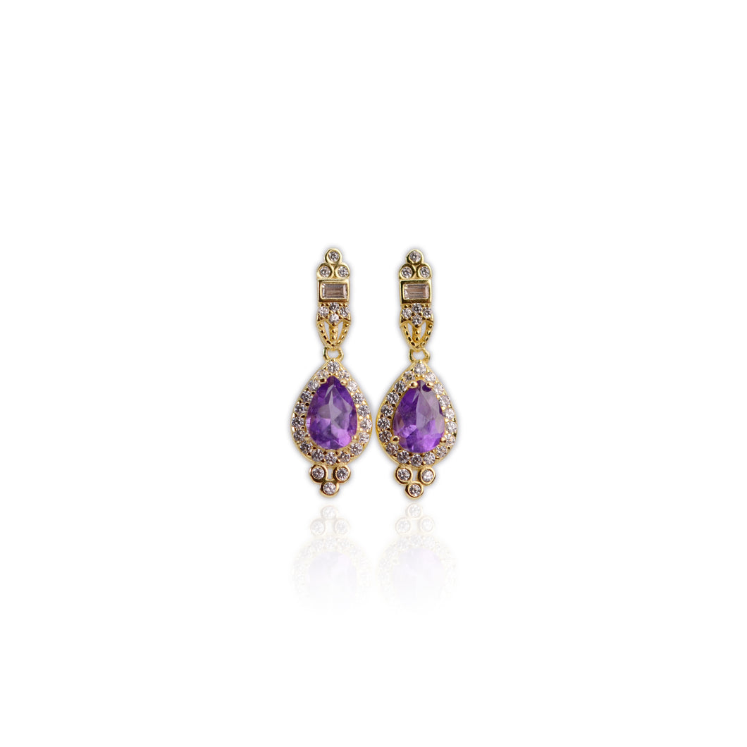 5 x 7 mm. Pear Cut Purple Brazilian Amethyst with Cz Accents Drop Earrings